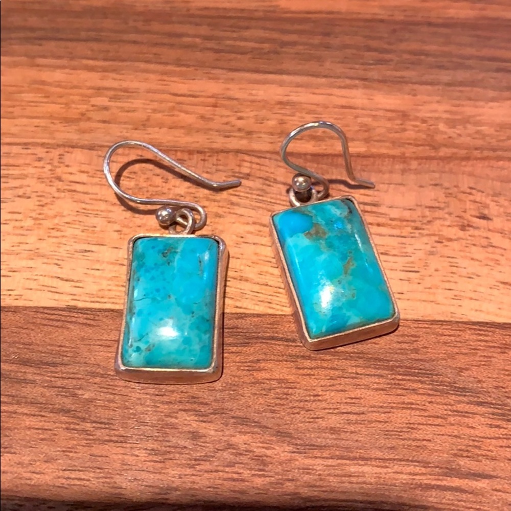 Paige Wallace stamped turquoise & silver earrings